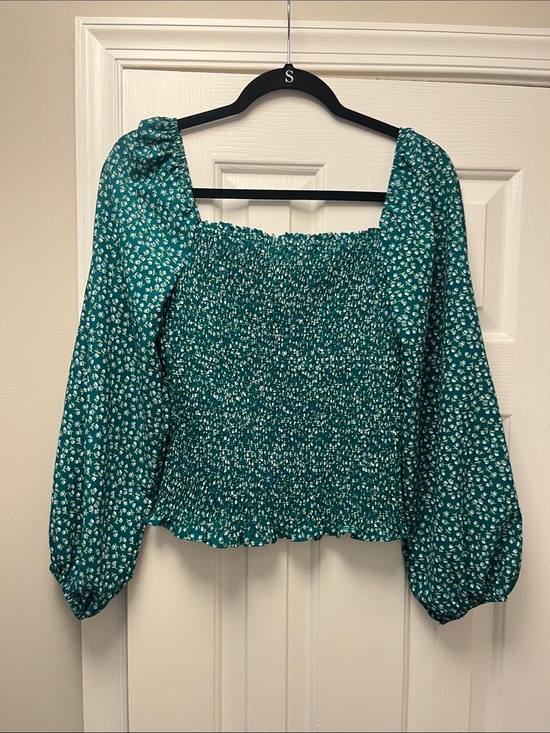 Amazon Tops - Floral Smocked Square-Neck Blouse